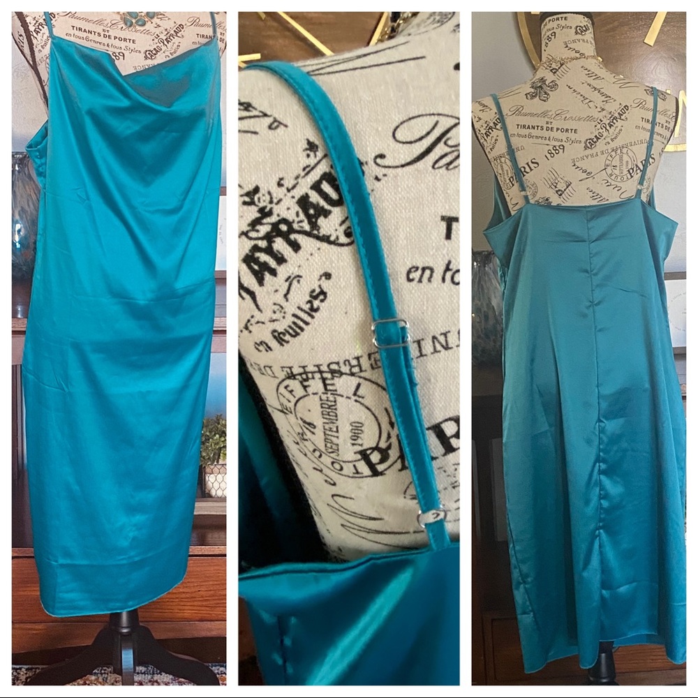 Satin turquoise midi dress